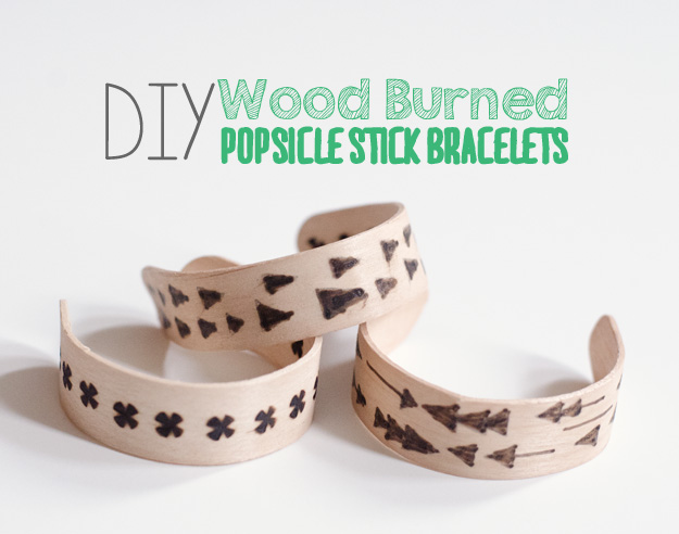 DIY Wood Burned Popsicle Stick Bracelets. ::: www.happinessiscreating.com