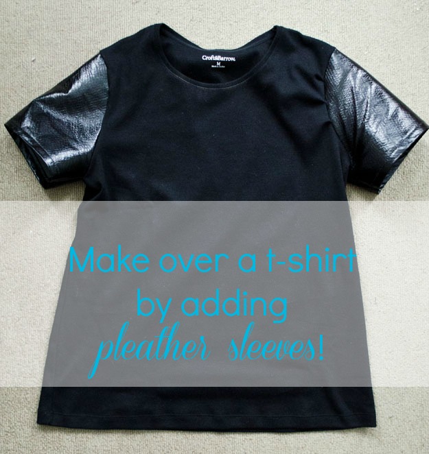 Add pleather sleeves to a plain t-shirt for instant edgy style! #DIY #happinessiscreaing