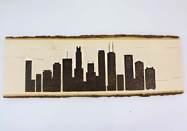 DIY Wood Burned Chicago Skyline Sign